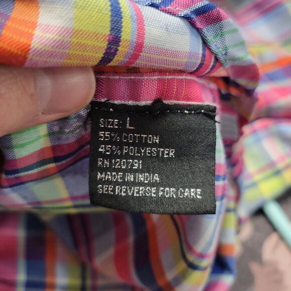 True Rock Large Pink Blue Colorful Classic Button Front Shortsleeve Casual Shirt - Picture 5 of 8